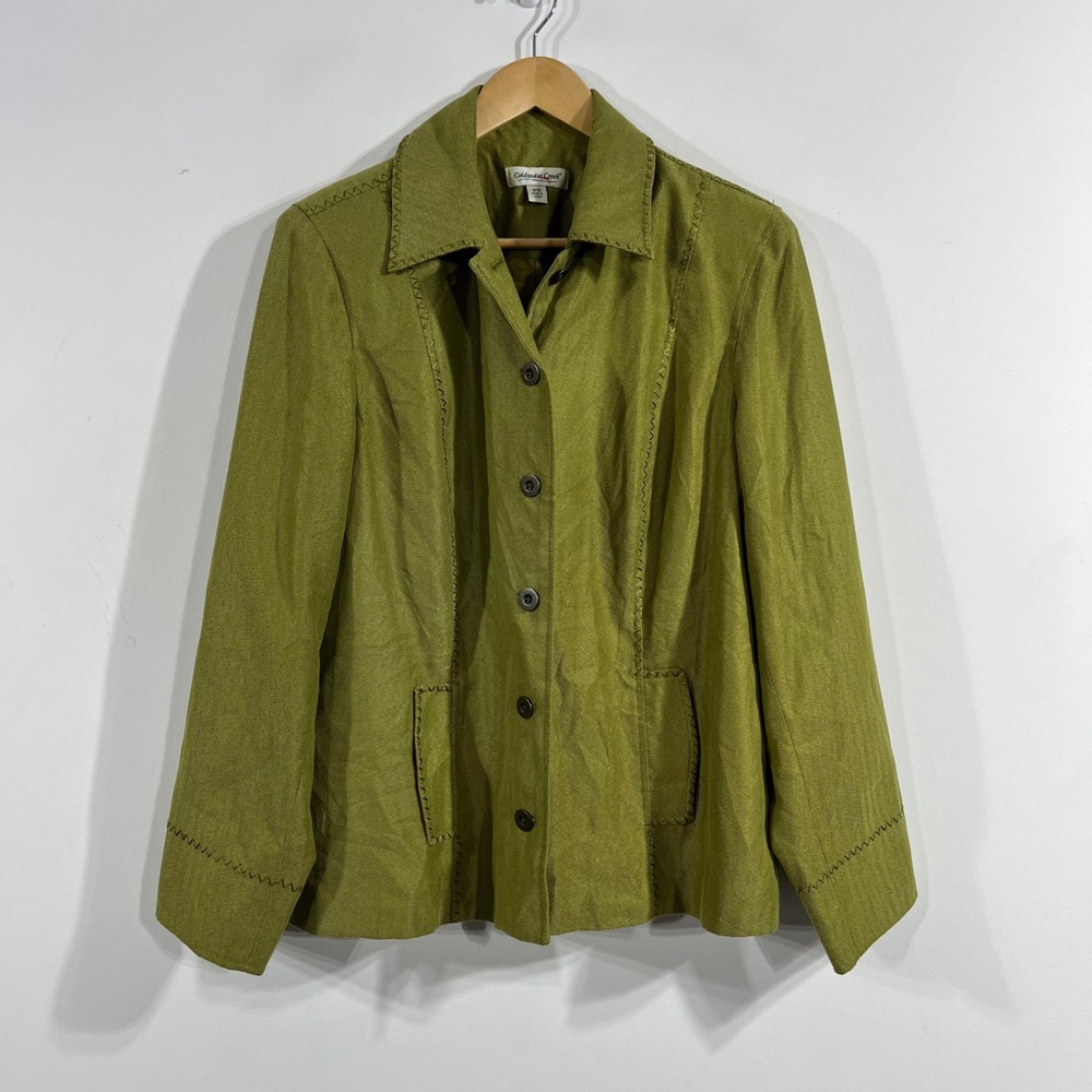 Coldwater Creek Heritage Preppy Green Button Front Jacket Womens 18 Statement